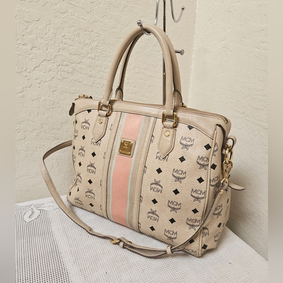MCM Cream Handbag With Long Handle Satchel AUTHENTIC - Picture 2 of 16